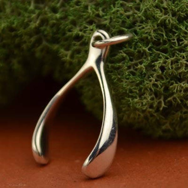 Sterling Silver Wishbone Charm, Wishbone Pendant, Wishbone Jewelry, Good Luck Jewelry, Lucky Charm, Gold Plate, Natural Bronze, Solid Gold