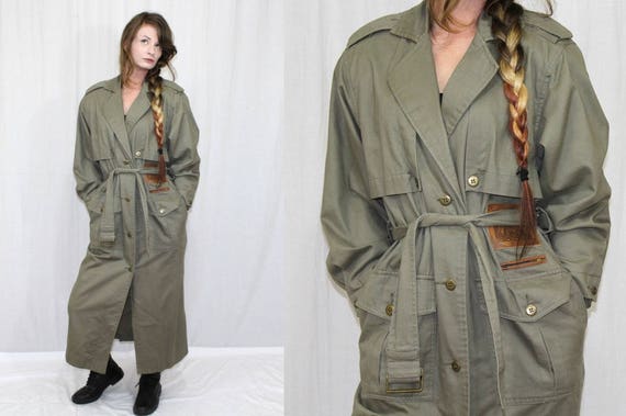 Vintage 80s Together Olive Green Army Retro TRENCH