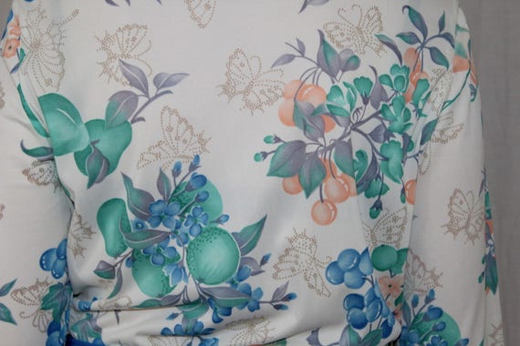 Vintage 70s Blue FRUIT Butterflies Berries Retro … - image 5