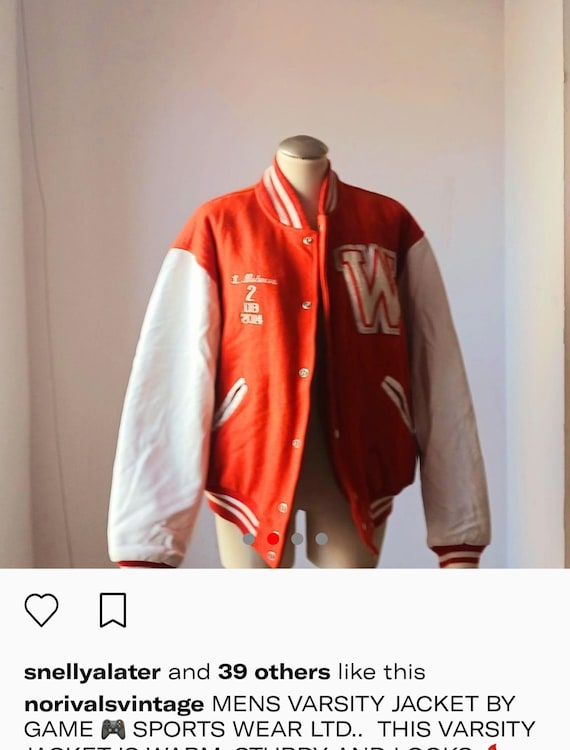 Mens Varsity Letterman Jacket, Orange  Vintage Var