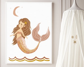 Mermaid Nursery Print, Girl Nursery Decor, Baby Girl Nursery Wall Art, Watercolor Painting, Children's Art Prints, Watercolor Illustration