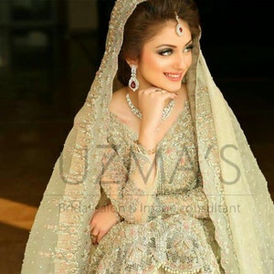 Pakistani Bridal Dress Pastel Green and Pink Heavy Wedding Formal Dress Indian, Pakistani, Bollywood Bridal Dress image 1