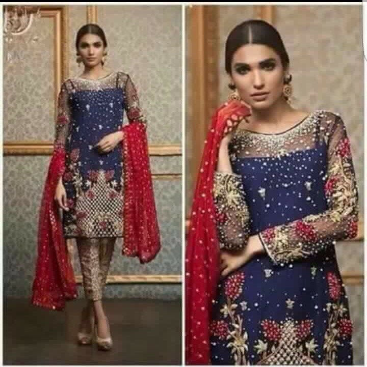 Navy and Red Embroideried Dress-pakistani Wedding Formal, Indian ...