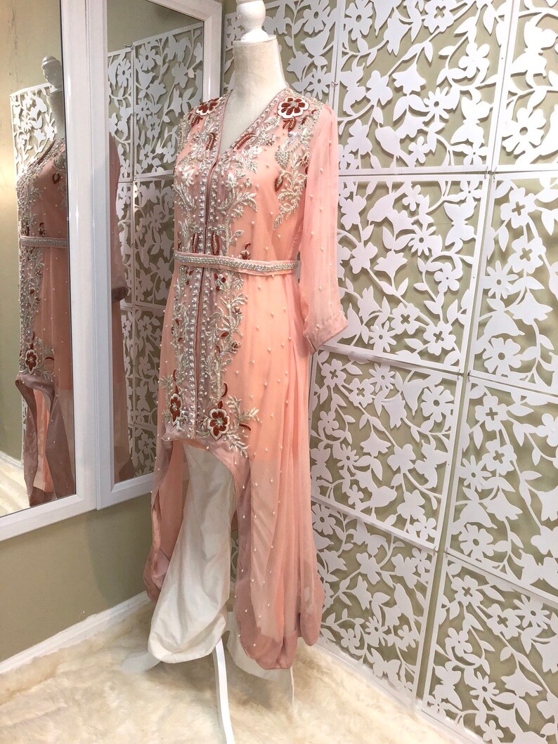 Organza Jacket pastel Pink Layered Jacket With Belt & Ivory Silk Bell