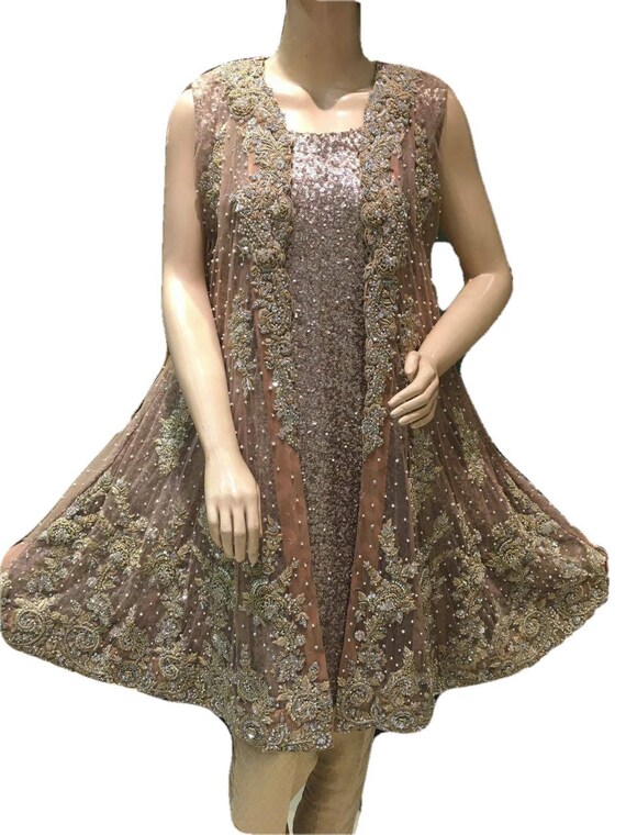 Pakistani Wedding Formal Teapink Beaded Jacket Sequin Inner Etsy