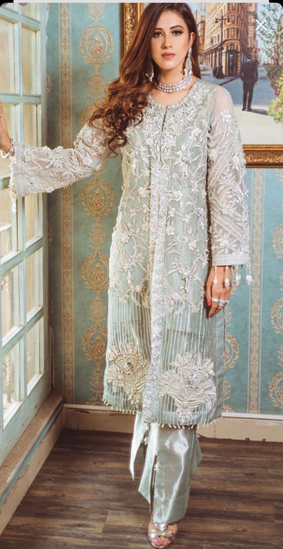 mint green embroidered dress Mint Green Embroidered Evening Gown with Tulle