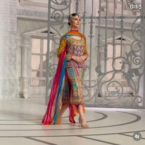 Multi Silk Kurta, Block Printed, Hand embroidered mehndi outfit, Pakistani formal dress