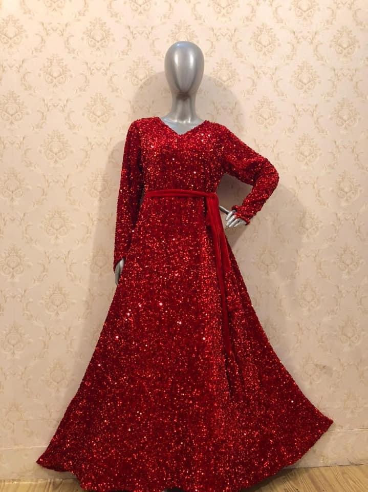 knee length dresses for ladies Lilia Sequin Velvet High Slit Column Dress main image 0