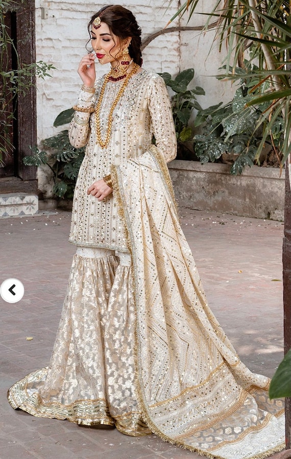 White Nikkah Dress With Gharara | Etsy ...