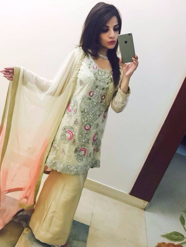 Pakistani Dress Designer Inspired Short Shirt With Plazzo Pants