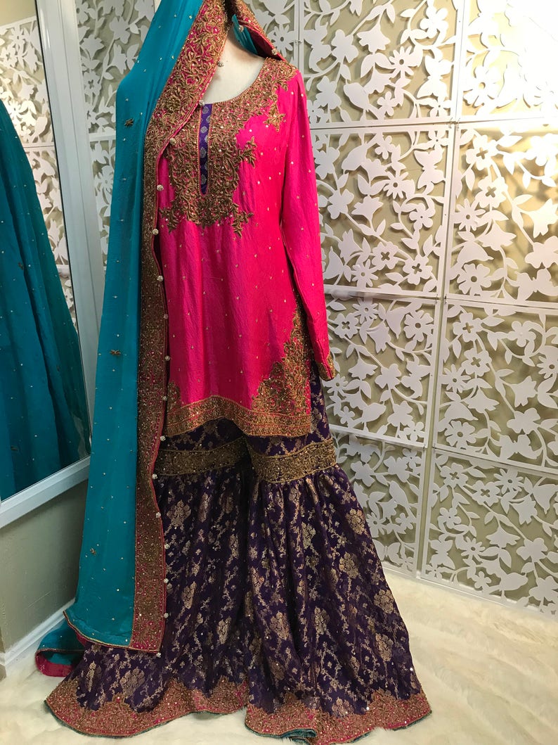 Pakistani Bridal Pink and Purple Formal Gharara Pakistani - Etsy