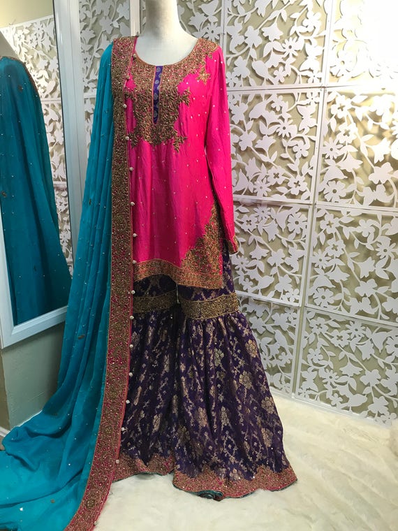 Pakistani Bridal Pink and Purple Formal Gharara Pakistani | Etsy