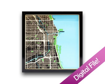 Chicago Map Vector SVG File for Laser CNC Glowforge Cricut Silhouette