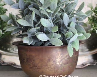 Vintage Brass Bowl, Etched Brass Bowl, Old Brass Bowl, Brass Decor, Brass Planter