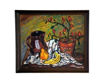 1970s Vintage Herb Robinson Original Oil on Canvas Still Life Painting