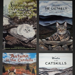 Set of (4) Four Seasons of Catskill Cat Postcards