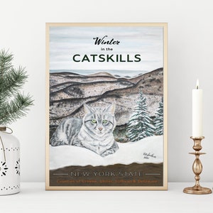 Póster de turismo felino de Catskill en invierno