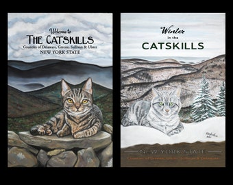 Summer  & Winter Catskill Cat Promotional Tourism Postcard Set