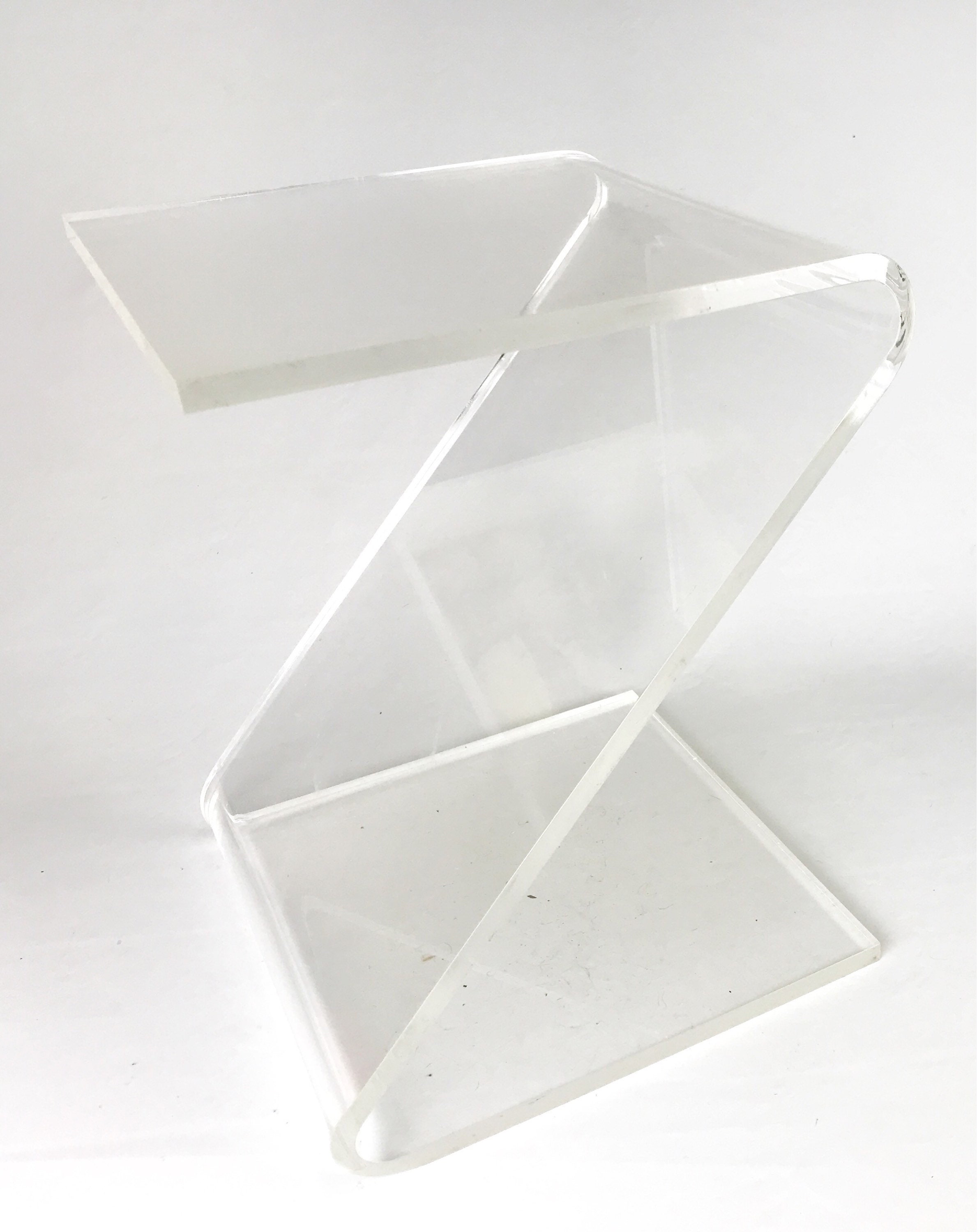 Vintage Hollywood Regency Z Side Table Lucite Plexiglass Acrylic Clear Vintage Hollywood Regency Z Side Table Lucite Plexiglass Acrylic Clear