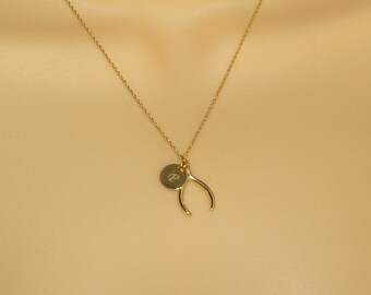 Thanksgiving Gift Wishbone Necklace With Initial Etsy Ireland
