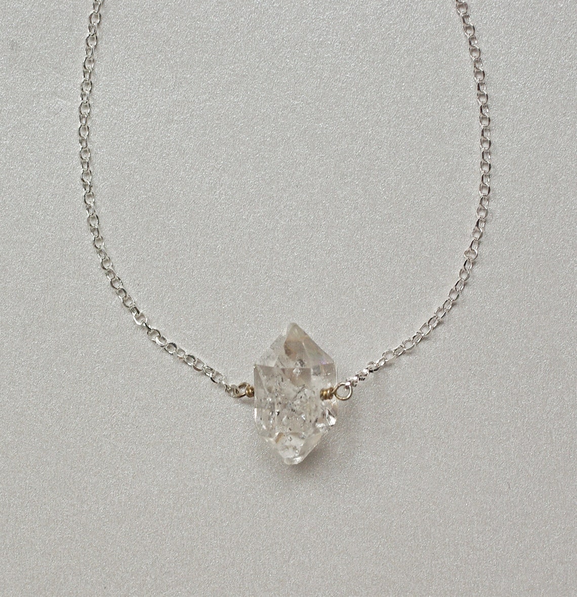 Minimalist Herkimer Diamond Necklace Sterling Silver Herkimer Etsy
