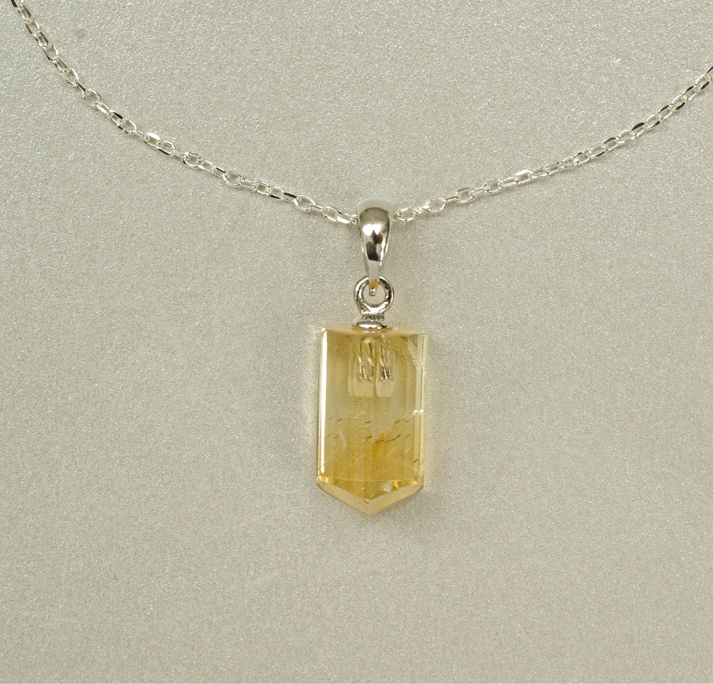 Citrine Crystal Necklace Sterling 