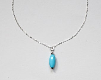 Turquoise Necklace Sterling Silver, Natural Genuine Turquoise Pendant Drop Necklace, Anxiety Relief Necklace, Calming Necklace