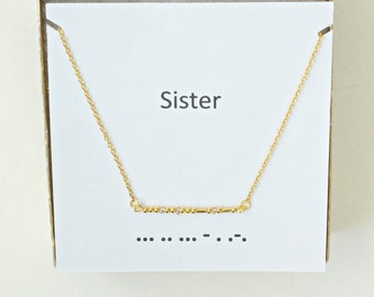 Morse Code Sister Gold Necklace, Little Sister Necklace, Sterling Silver Morse Code Necklace, Morse Code Jewelry, Secret Message Necklace