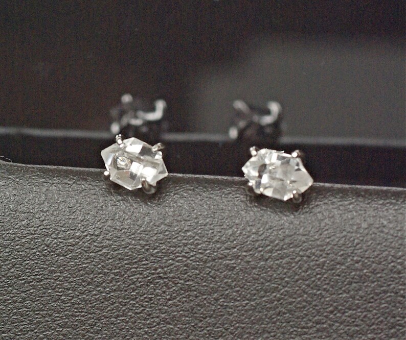 Herkimer Diamond Earrings Sterling Silver, Raw Herkimer Diamond Studs minimalist post earrings, April Birthstone Earrings image 4