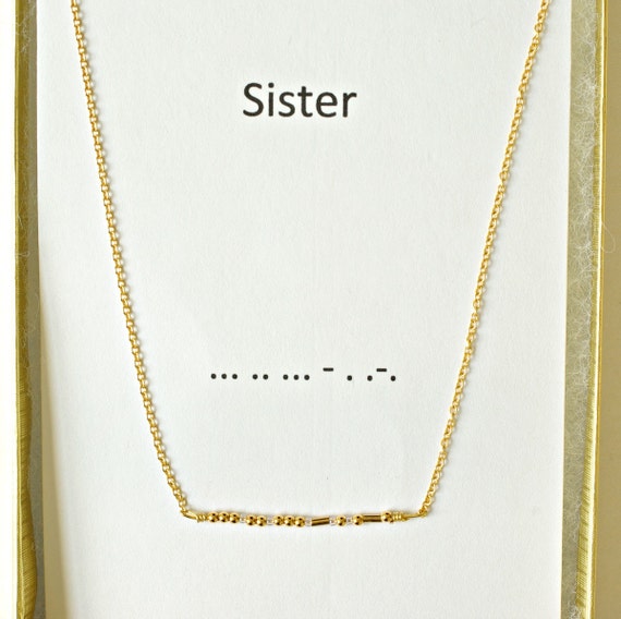Morse Code Sister Necklace Gold Vermeil Gold over Sterling Silver Gold Morse Code Necklace Sister Jewelry Gold Secret Message Necklace