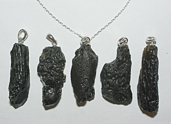 Tektite Necklace Black Tektite Jewelry Meteorite Necklace Sterling Silver Chain and Pendant Black Crystal Necklace