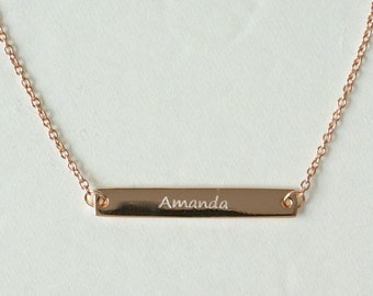 Rose Gold Name Necklace, Sterling Silver Gold Vermeil, Rose Gold Bar Necklace,Personalized Rose Gold Necklace, Custom Name Necklace Rosegold