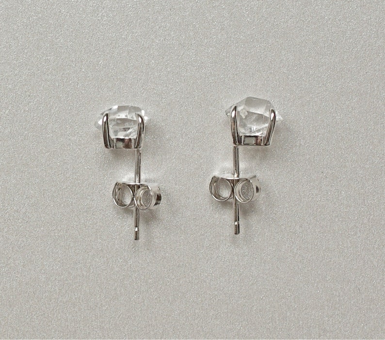 Herkimer Diamond Earrings Sterling Silver, Raw Herkimer Diamond Studs minimalist post earrings, April Birthstone Earrings image 3