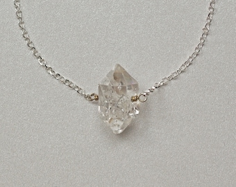 Minimalist Herkimer Diamond Necklace Sterling Silver, Herkimer Diamond Jewelry, April Birthstone Necklace