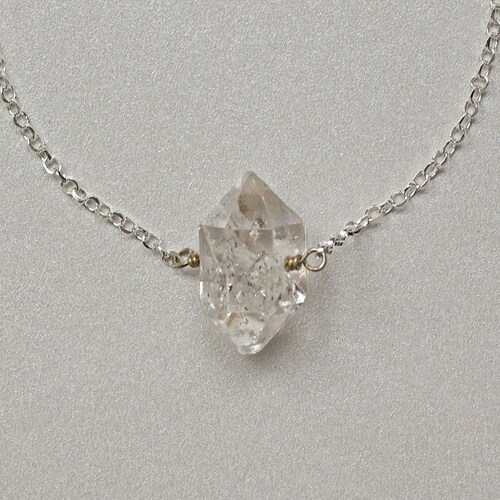 Minimalist Herkimer Diamond Necklace Sterling Silver Herkimer Etsy