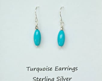 December Birthstone Earrings, Genuine Turquoise Earrings Sterling Silver, December Birthday Gift, Natural Turquoise Earrings