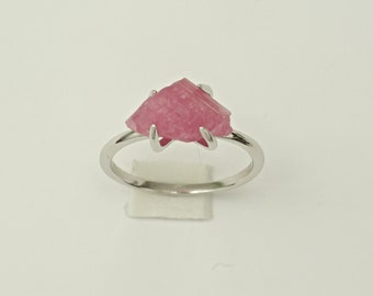 Raw Pink Tourmaline Ring Sterling Silver, Raw Stone Ring, Raw Crystal Jewelry, Raw Gemstone Ring