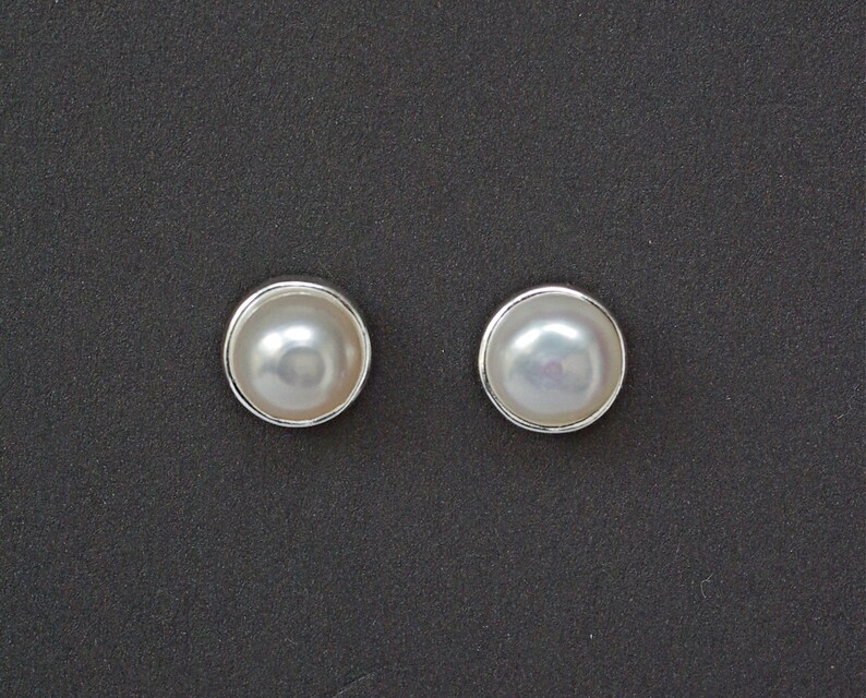 Pearl Gold Earrings Studs 6mm Pearl Studs Bezel Setting Etsy