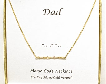 Dad Morse Code Necklace, Dad Necklace, Sterling Silver Gold Vermeil, Morse Code Jewelry, Secret Message Necklace