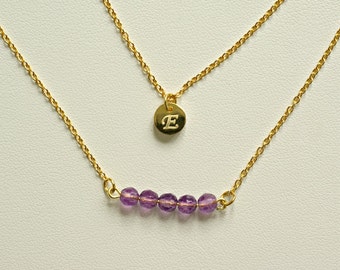 Amethyst Bar Necklace, Initial Necklace, 22k Gold Vermeil Sterling Silver, February Birthday Necklace, Genuine Amethyst, Valentines Day Gift