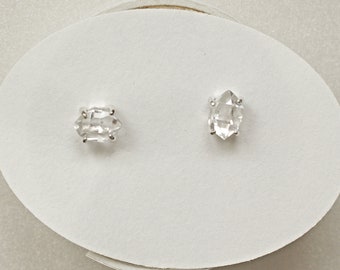 Raw Herkimer Diamond Studs minimalist post earrings, Herkimer Diamond Earrings Sterling Silver, April Birthstone Earrings,