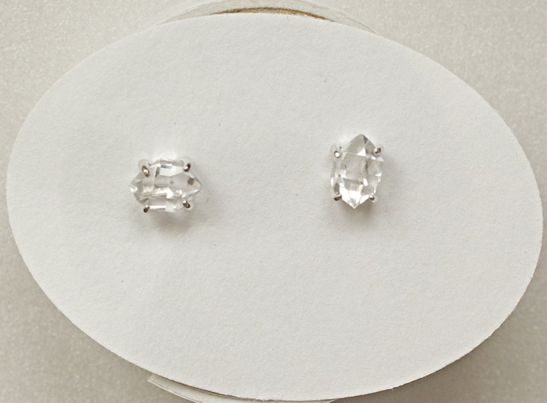 Herkimer Diamond Earrings Sterling Silver, Raw Herkimer Diamond Studs minimalist post earrings, April Birthstone Earrings image 2