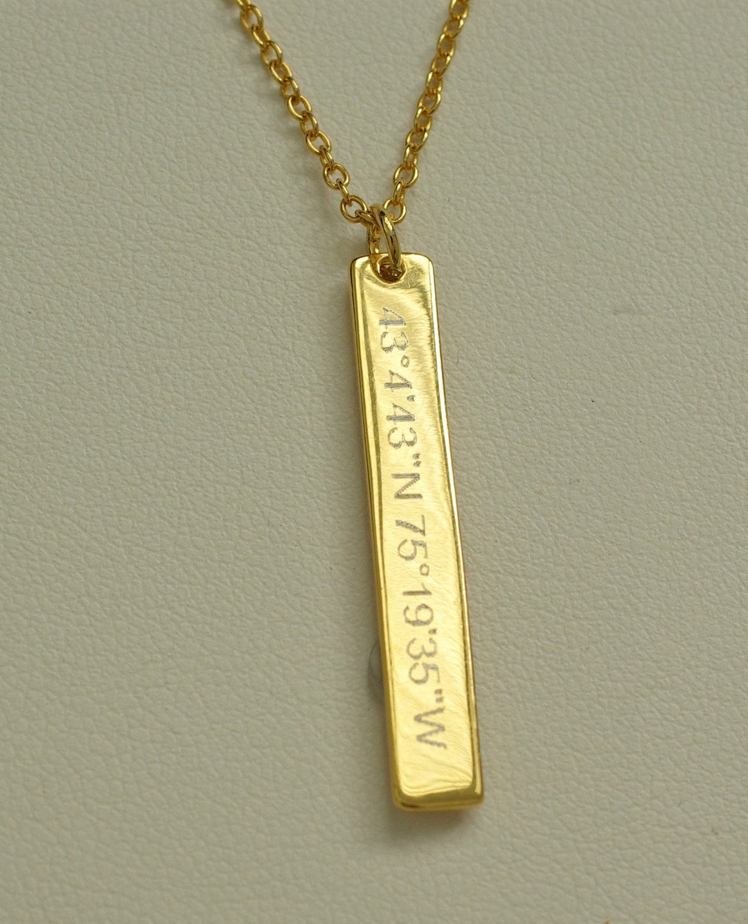 Vertical Gold Bar Necklace Latitude Longitude Necklace Etsy