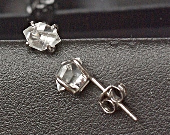 Herkimer Diamond Earrings Sterling Silver, Raw Herkimer Diamond Studs minimalist post earrings, April Birthstone Earrings