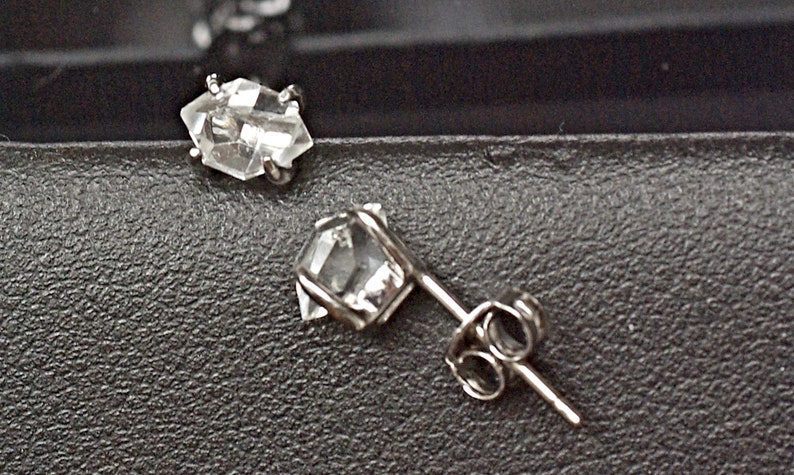 Herkimer Diamond Earrings Sterling Silver, Raw Herkimer Diamond Studs minimalist post earrings, April Birthstone Earrings image 1