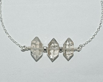 Genuine Raw Herkimer Diamond Necklace Sterling Silver, Herkimer Diamond Jewelry, April Birthstone Necklace