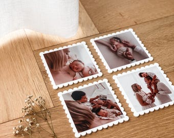 Mothers Day Personalised Photo Fridge Magnets - Custom Fridge Magnet - Photo Prints Scallops White Acrylic Family Photo Fridge Gift for Mum
