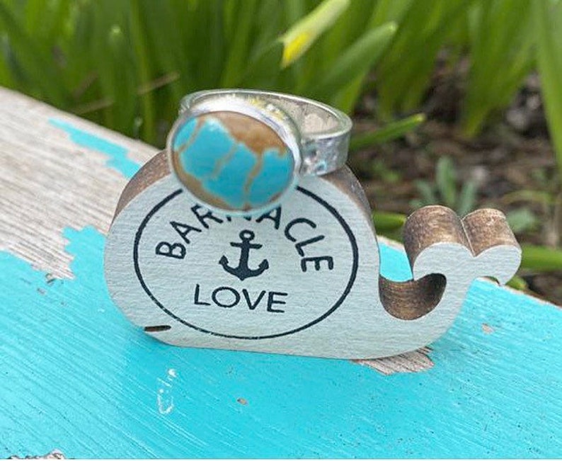 Number 8 Turquoise Ring with urchin textured band by Barnacle Love size 8