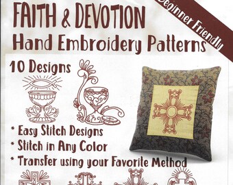 Faith & Devotion, Hand Embroidery Patterns by Stitch X Embroidery, 10 Designs, Religious, Spiritual,  Booklet