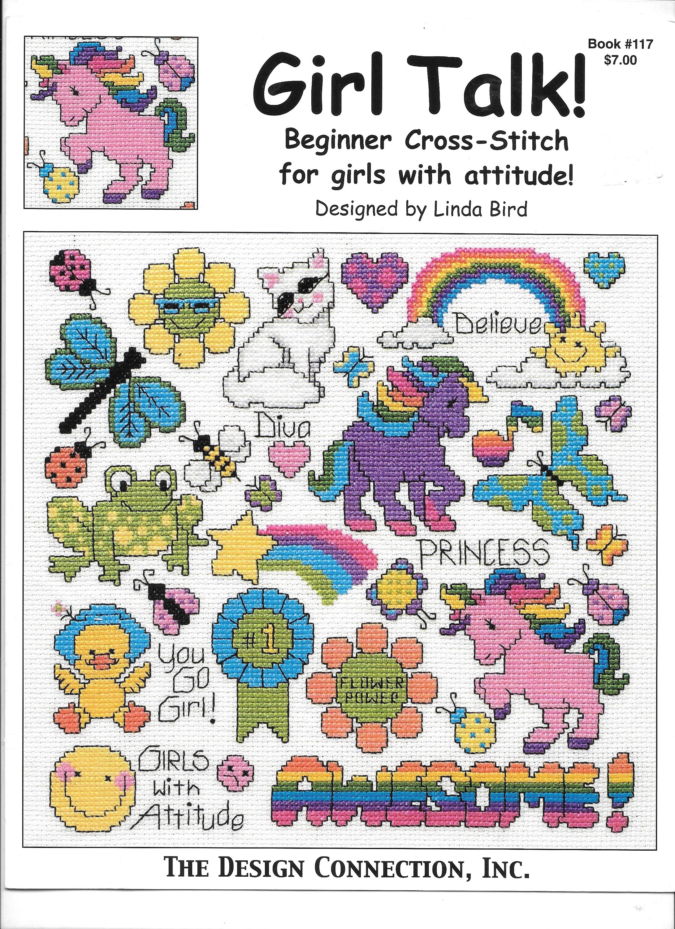 Girl Talk, Designed by Linda Bird, Counted Cross Stitch Designs, Embroidery  for Beginner, the Design Connection Leaflet 117, Unicorn 